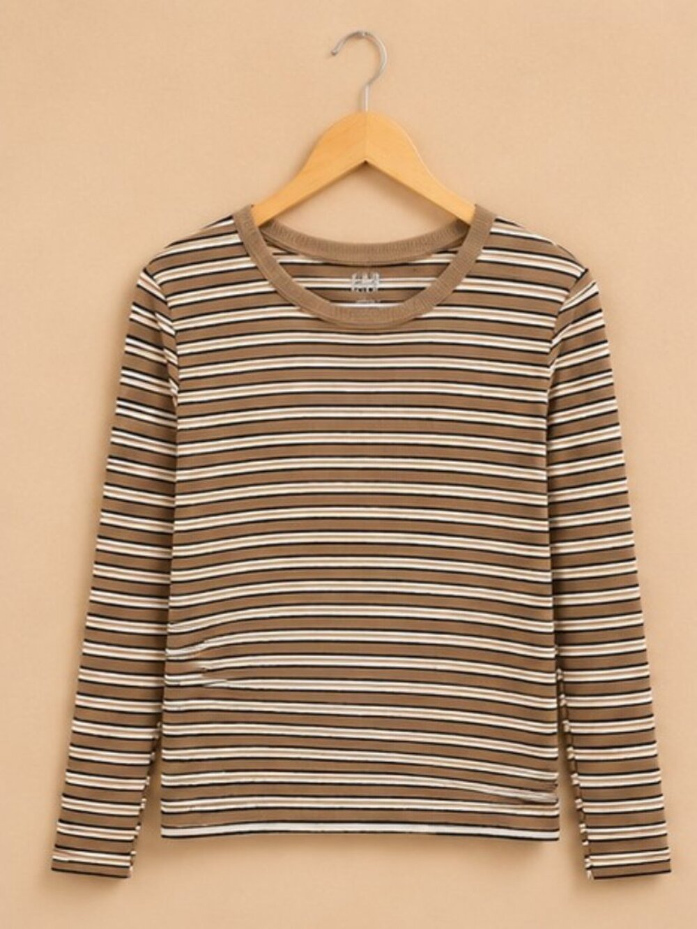 GAP Ribbed Striped Long Sleeve Top NWT Size Large | Beige Brown Neutral Stretch